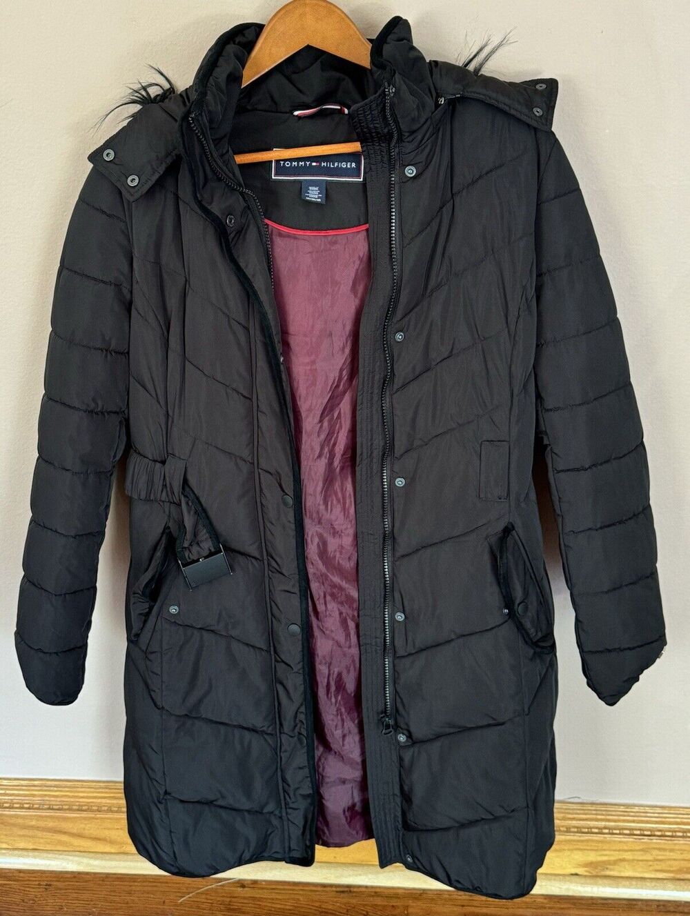 Tommy Hilfiger Long Line Puffer Coat Winter Warm Jacket Women’s M Black